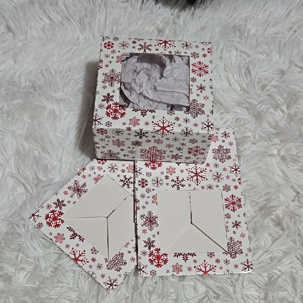 Festive Snowflake Gift Boxes 3 Red White Clear Window Mini